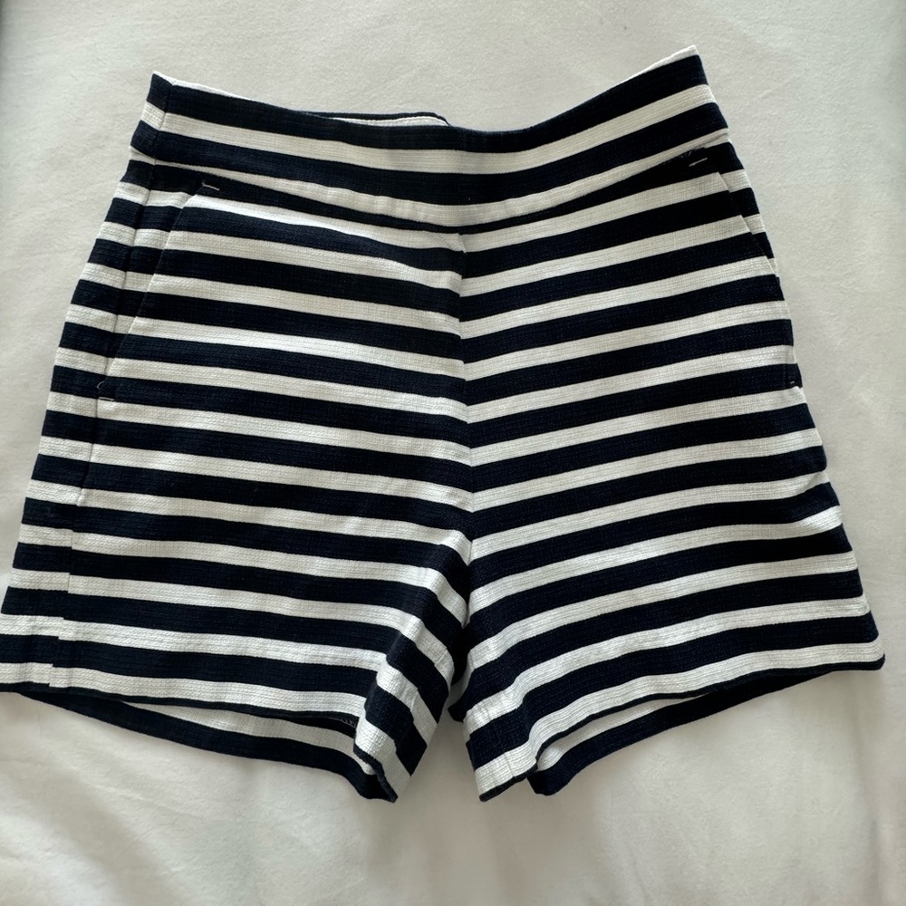 J Crew size 4 blue and white stripe side zip shorts